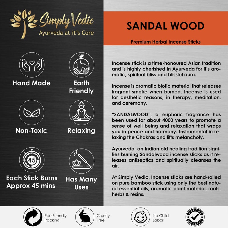 Simply Vedic Sandalwood Incense Sticks 250g (Approx. 135 Handmade Sticks) with Free Holder | 45 Min Burn | Natural Charcoal-Free Agarbatti for Meditation, Yoga, Aromatherapy, Relaxation - Image 5
